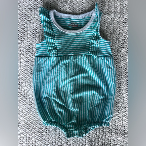Cat and jack teal striped romper size 6-9 months GUC - Picture 1 of 2